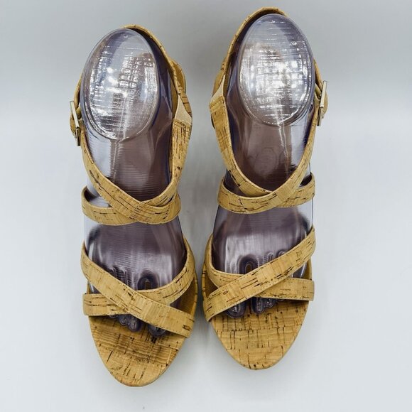 BP Womens Shoes Size 9 M Cork Strappy Wedge Ankle Strap High Heels Sandals - Picture 5 of 13